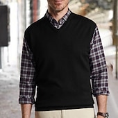 preiswerte Herrenpullover-Herren Pullunder Kleid Pullover Pullover Gerippt Stricken Normale Oberteile Gestrickt Einfach V Ausschnitt Moderne zeitgenössische Arbeit Alltagskleidung Bekleidung Ärmellos Winter Kamel Wein S M L