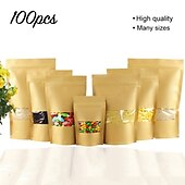 olcso Események és buli kellékek-100db/tétel nátronpapír zacskó önzáródó állótasak átlátszó ablakkal szárított élelmiszer/snack/gyümölcs/tea/ajándék csomagoláshoz