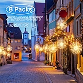 cheap Plug String Lights-8pcs Firework Lights Christmas Decorations Starburst Total 800LEDs Copper Wire Fairy Twinkle Lights Plug in String Lights Remote Control 8 Modes Waterproof Starburst Lights for Christmas Birthday Bedroom Corridor Patio Wedding