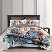 abordables Ensembles de housse de couette-ensemble de housse de couette à motif hibou ensemble de lit 2 pièces ensemble 3 pièces léger doux court en peluche ensemble de literie en coton ensemble de couette ultra doux housse de couette king