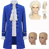 baratos Conjuntos-conjunto com camisa com babados jacquard trench coat peruca colonial 2 * bonés de peruca roupas vitorianas medievais masculinas retrô vintage princesa vampiro fantasia cosplay halloween baile de