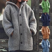 voordelige Vesten en bovenkleding-Dames Vest Gebreid nappi Effen Effen Kleur Basic Casual Zacht Lange mouw Ruimvallend Trui Vesten Capuchon Open voorzijde Herfst Winter blauw Zwart Grijs / Dagelijks / Jas