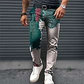 billiga Smal-Färgblock Affär Abstrakt Herr 3D-utskrift Kostymbyxor Byxor Utomhus Dagliga kläder Streetwear Polyester Marinblå Blå Brun S M L Medium Midja Elasticitet Byxor