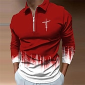 olcso Férfi Vintage póló-Férfi Hit Cipzáras pólóingek Golfing Hosszú ujj Pólóingek Galléros ingek Alkalmi Nyaralási viselet Party ruhák 3D nyomtatás Quarter Zip Polo Ősz &amp; tél Fekete Bor