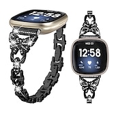 billige Fitbit klokkebånd-Reim til Smartklokke Kompatibel med Fitbit Versa 4, Sense 2, Versa 3, Sense Rustfritt stål Smartklokke Stropp Dame Glimmer Krystall Smykker armbånd Erstatning Armbånd