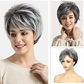 baratos peruca mais velha-perucas curtas encaracoladas com corte pixie com parte lateral franja perucas gradientes cinza para mulheres brancas ombre peruca de cabelo preto a cinza textura bagunçada em camadas peruca de corte