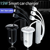 お買い得  車用充電器-3 in 1 急速充電車の充電器スプリングケーブル急速充電 15 ワット混合シングル USB 車の充電器携帯電話ラップトップカメラと互換性
