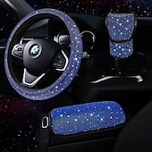 cheap Steering Wheel Covers-3pcs Bling Car Accessories Set For Women, Bling Steering Wheel Covers Universal Fit 15 Inch