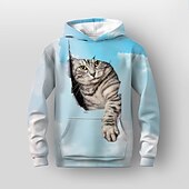 levne 3D zvířata dívky-Dívčí 3D Kočka Kapuce Pullover Dlouhý rukáv 3D tisk Podzim Zima Aktivní Módní Roztomilý Děti 3-12 let Venkovní Ležérní Denní Běžný