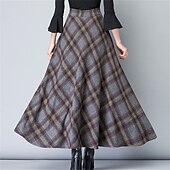 voordelige Rokken-Dames A-lijn Geruite rok Elegant Retro vintage Maxi Hoge taille Rokken Kleurenblok Geruit geruit Zak Lang Dagelijks Afspraakje blauw Grijs Lente &amp; Herfst Polyester Twilled satijn