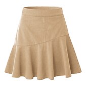 levne Jednoduché sukně-Dámské Sukně A Elegantní Módní Na běžné nošení Mini Vysoký pas Sukně Jednobarevné Nabírané šaty Dovolená ulice Černá Hnědá Béžová Jaro léto Kordura