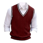cheap Men&#039;s Pullover Sweater-Men&#039;s Sweater Vest Pullover Sweater Jumper Dress Sweater Knit Sweater Ribbed Cable Knit Regular Knitted Plain V Neck Keep Warm Modern Contemporary Daily Wear Going out Clothing Apparel Fall Winter