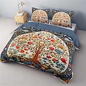 abordables Ensembles de housse de couette-Ensemble de housse de couette à motif d&#039;arbre de vie médiéval, ensemble de literie en coton de luxe doux 3 pièces, décoration de maison, cadeau, housse de couette king queen