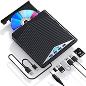 abordables Cables y adaptadores-Reproductores de cd/dvd externos con 4 usb con luces led para ordenadores personales, reproductores de cd/dvd. Lector de tarjetas extensor multifunción tipo c para windows/liunx/mac os/para mac