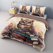 abordables Ensembles de housse de couette-ensemble de housse de couette à motif hibou ensemble de lit 2 pièces ensemble 3 pièces léger doux court en peluche ensemble de literie en coton ensemble de couette ultra doux housse de couette king