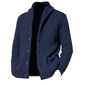 preiswerte Herren Strickjacke-Herren Strickjacke Kurzer Pullover Strickpullover Gerippt Stricken Standard Knopf hoch Glatt Schalrevers Warm-Ups Moderne zeitgenössische Casual Freizeitskleidung Bekleidung Herbst Winter Schwarz Blau