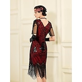 cheap Outfits-Retro Vintage Roaring 20s 1920s Flapper Dress Outfits Accessories Set The Great Gatsby Wedding Guest Sequins Tassel Fringe Sequin Tassel V Neck Women&#039;s Halloween Carnival Masquerade Carnival Party