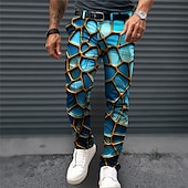 billiga Smal-3D Print Affär Ledigt Herr 3D-utskrift Kostymbyxor Byxor Utomhus Dagliga kläder Streetwear Polyester Blå Orange Grön S M L Medium Midja Elasticitet Byxor