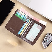 tanie Torby męskie-męski brązowy skórzany portfel składany na pół z blokadą RFID, okienkiem na identyfikator i wieloma przegródkami na karty, smukły portfel antykradzieżowy do użytku biznesowego, w podróży i na co dzień