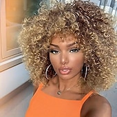 billige Parykker av topp kvalitet-myk og stilig 14 tommers blond afro krøllet parykk for kvinner - perfekt for 70-tallet og kinky krøllete hår - syntetisk fibermateriale for langvarig bruk