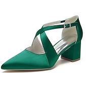 cheap Semi-Formal-Elegant Women&#039;s White Satin Pointed Toe Block Heels – Crisscross Strap Design for Weddings, Formal Parties, and Special Occasions