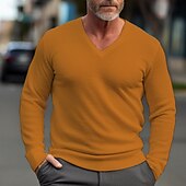 cheap Men&#039;s Pullover Sweater-Men&#039;s Pullover Sweater Jumper Knit Sweater Ribbed Knit Regular Knitted Basic Plain V Neck Keep Warm Modern Contemporary Daily Wear Going out Clothing Apparel Fall Winter Black Dark Navy S M L