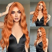 preiswerte Trendige synthetische Perücken-Synthetische Perücken Locken Mittelteil Perücke Lang A1 A2 Orange Synthetische Haare Damen Modisches Design Weich Natürlich Orange Schatten Dunkelgrau