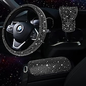 cheap Steering Wheel Covers-3pcs Bling Car Accessories Set For Women, Bling Steering Wheel Covers Universal Fit 15 Inch