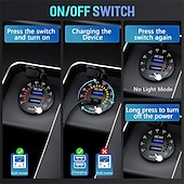 voordelige Auto-oplader-36w dual usb qc3.0 autolader 12v usb-uitgang snel opladen stopcontact met kleurrijke digitale voltmeter &amp; aan / uit knop &amp; 10a ingebouwde zekering voor voertuigen motorfietsen marine boot atv bus