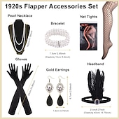 preiswerte 1920er Kleider-Goldene Zwanziger 1920er Knielang Flapper Kleid Outfits Zubehörset Ärmellos Der große Gatsby Hochzeitsgast Pailletten Quastenfransen Pailletten Quaste V Ausschnitt Kostüm Damen Karneval Maskerade