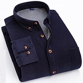 cheap Men&#039;s Button Up Shirts-Men&#039;s Shacket Solid / Plain Color Vacation New Year Yellow Red Dark Navy Blue Long Sleeve Classic Collar Fall / Winter Clothing Apparel Print