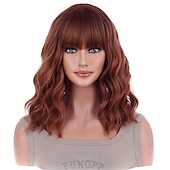 abordables Perruques Synthétiques Sans Bonnet-Perruques synthétiques ondulées longueur épaule avec frange pour femmes, à la mode pour un usage quotidien, cosplay de fête