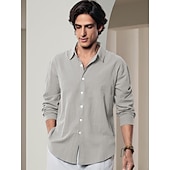 cheap Luxury Linen Shirts-10% Linen Button-Down Men&#039;s Shirt Linen Shirt White Pink Navy Blue Long Sleeve Solid Color Collar Spring &amp; Summer Casual Daily Clothing Apparel