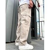 economico Pantaloni cargo-Per uomo Pantaloni cargo Tasche Liscio Comfort Traspirante Esterno Giornaliero Per uscire 100% cotone Di tendenza Informale Beige