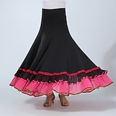 お買い得  社交ダンス衣装-ボールルームダンス スカート ラッフル スプライシング 女性用 性能 訓練 ハイウエスト ポリエステル