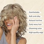 economico parrucca più vecchia-parrucche bionde ricce a caschetto per donne bianche parrucche corte per capelli ondulati a strati con radici scure soffici parrucche sintetiche naturali per l&#039;uso quotidiano nelle feste