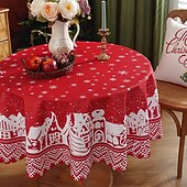 baratos Decoração de Natal-Toalha de mesa redonda à prova d&#039;água e resistente a óleo, cobertura de mesa com decoração de inverno para jantar patry