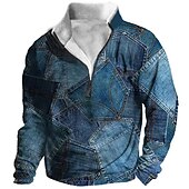 voordelige 3D-sweatshirts voor heren-Voor heren Grafisch Lapwerk Denim Sweatshirts Sweatshirt Sweatshirt met rits Lange mouw Trui Kwart ritssluiting Dagelijks Basic Casual 3D-afdrukken Vakantie Feestdagen Uitgaan Afdrukken Fleece Herfst