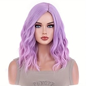 abordables Perruques Synthétiques Sans Bonnet-Perruques synthétiques ondulées longueur épaule avec frange pour femmes, à la mode pour un usage quotidien, cosplay de fête