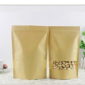 olcso Események és buli kellékek-100db/tétel nátronpapír zacskó önzáródó állótasak átlátszó ablakkal szárított élelmiszer/snack/gyümölcs/tea/ajándék csomagoláshoz