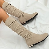 levne Slouch Boots-dámské ploché boty ke kolenům, boty z umělého semiše ve více barvách na podzimní a zimní nošení