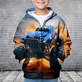 billiga Pojkens 3D Sporter &amp; Spel-Pojkar 3D Bilar Huvtröja Kappa Ytterkläder Långärmad 3D-tryck Höst Vinter Mode Streetwear Häftig Barn 3-12 år Utomhus Ledigt Dagligen Normal