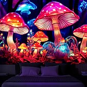 cheap Blacklight Tapestries-Mushroom Fantasy Blacklight Tapestry Glow in the Dark Glow Party UV Reactive Trippy Misty Nature Landscape Hanging Tapestry Wall Art Mural for Living Room Bedroom