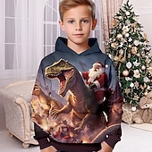 billiga Pojkens 3D-djur-Pojkar 3D jultomten Dinosaurie Huvtröja Pullover Långärmad 3D-tryck Höst Vinter Mode Streetwear Häftig Polyester Barn 3-12 år Utomhus Ledigt Dagligen Normal