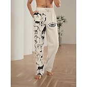 baratos Lar-Homens splicing Calças de linho Calça verão Calças de praia Cintura Média Vintage Estilo Clássico Casual Diário Feriado Com Cordão Cintura elástica Impressão 3D Primavera Verão Impressão 3D Azul
