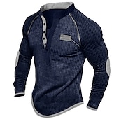 cheap Casual Henley Tee-Men's T shirt Tee Waffle Henley Shirt Henley Shirt Tee Top Long Sleeve Shirt Color Block Henley Street Vacation Long Sleeve Patchwork Clothing Apparel Fashion Designer Basic