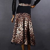 cheap Latin Dancewear-Latin Dance Ballroom Dance Skirts Leopard Print Printing Splicing Women&#039;s Performance Training High Spandex