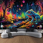 economico Arazzi Blacklight-arazzo a luce nera reattivo ai raggi UV che si illumina al buio festa fluorescente al neon foresta nebbiosa rana arazzo appeso arte murale per soggiorno camera da letto