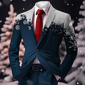お買い得  クリスマスシーンのアウター-クリスマス メンズ クリスマス シーン プリント ブレザー スノーフレーク ビジネス コート ブレザー 暖かい 通気性 快適 仕事着 外出 ボタン プリント マルチポケット レギュラーフィット 秋&amp;amp;冬のターンダウンロング