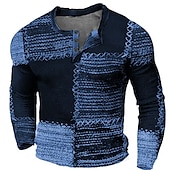 economico Geometrico-Per uomo Pop art Color Block Camicia Henley Maglietta Waffle Manica lunga Stampa 3D Di tendenza Originale Informale Sportivo Per eventi Festival Primavera &amp; Autunno Blu Marrone Verde Grigio Henley
